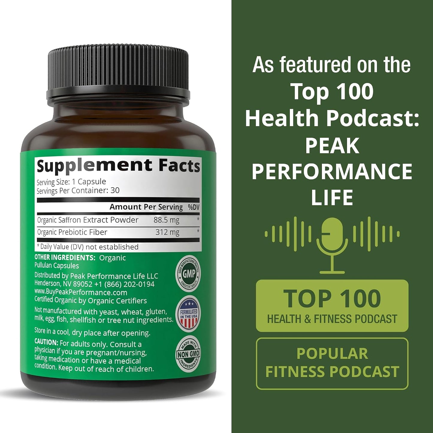 Saffron Supplements - USDA Organic Saffron Extract Capsules for Women, Men, and Kids. with Organic Prebiotic Fiber Instead of Filler. Pure and Natural for Mood, Brain, Focus, Cravings, PMS