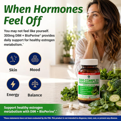 DIM Complex 300mg with BioPerine Supports Hormone Balance 60 Vegan Capsules