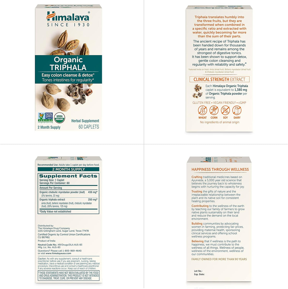 Himalaya USDA Organic Triphala Capsules, Colon Cleanse, 688 mg, 60 Caplets