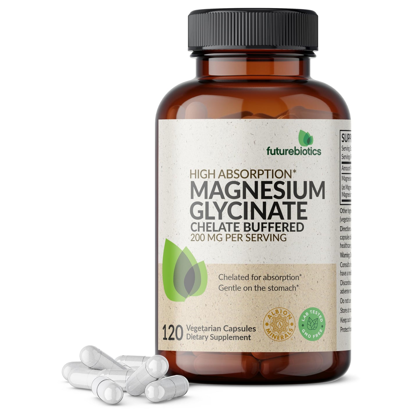 Futurebiotics Magnesium Glycinate 200 MG per Serving Chelated for High Absorption, Gentle On Stomach, Non-GMO, 60 Vegetarian Capsules