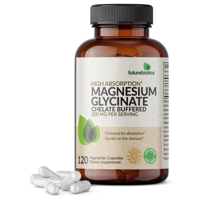 Futurebiotics Magnesium Glycinate 200 MG per Serving Chelated for High Absorption, Gentle On Stomach, Non-GMO, 60 Vegetarian Capsules