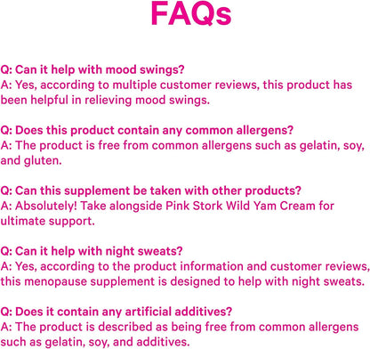 Pink Stork Menopause Support for Women - Hot Flash, Mood, Sleep, Weight, Cortisol & Hormonal Balance - Vegan, Estrogen-Free Perimenopause Relief - Ashwagandha, Maca - 60 Capsules