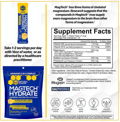 Natural Stacks Magtech Magnesium Hydrate Bundle - Magnesium & Creatine Hydration Powder - Supports Brain Health & Hydration - 3 Pack (42 Total Servings)
