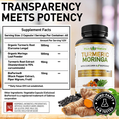 PIUS NATURE Turmeric Moringa - Organic Turmeric Curcumin Supplements and Organic