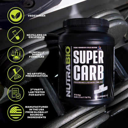 NutraBio Super Carb, Carbohydrate Powder with Cluster Dextrin & Electrolytes, Advanced Carb Supplement Powder for Workout Fuel, Performance, and Muscle Recovery, Cyclic Dextrin, Unflavored, 30 Sv