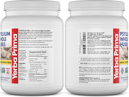 Yerba Prima Psyllium Whole Husks Fiber Supplement 20oz - Colon Cleanse - Gut Health - Vegan Non-GMO Gluten Free