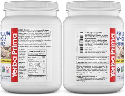 Yerba Prima Psyllium Whole Husks Fiber Supplement 20oz - Colon Cleanse - Gut Health - Vegan Non-GMO Gluten Free