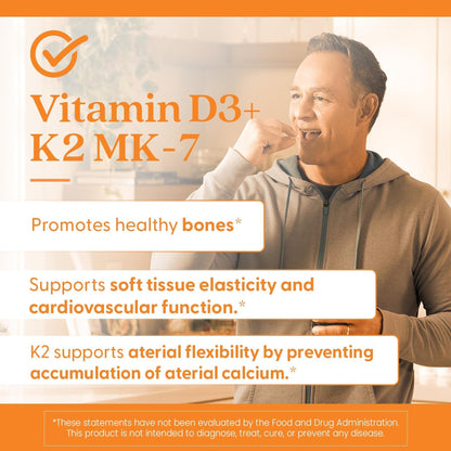 Doctor's Best Vitamin D3 and K2 Supplement for Men & Women - Vitamin D3 5000 IU + K2 as MK-7, Bone Health Support, Gluten Free, Non GMO, Vegetarian Capsules - 60 Veg Caps