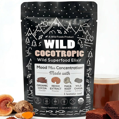 Organic Cocotropic Mushroom Hot Cocoa - Mushroom Coffee Alternative | Sugar Free Hot Chocolate | Organic Cocoa Powder, Reishi Mushrooms, Chaga, Maca Root, Turmeric | Delicious Sustained Focus, Energy & Mood Without Jitters | 16oz