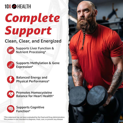 10X Health Tmg Supplements - 60 Capsules | Trimethylglycine: Betaine Anhydrous, Liver & Heart Support, Non-GMO & Gluten-Free