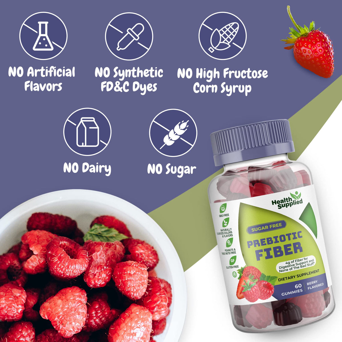 Fiber Prebiotic Gummies Sugar Free, Keto Friendly | Gut Cleansing, Digestive Health