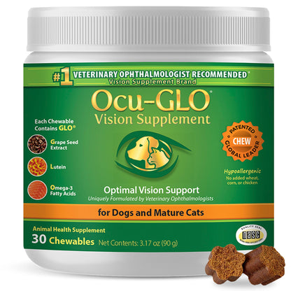 Cat & Dog Supplement for Eye Support - Chewable Vision Vitamins Supplements for Large and Small Pets Care with Lutein, Omega-3 Fatty Acids, Grape Seed Extract & Antioxidants