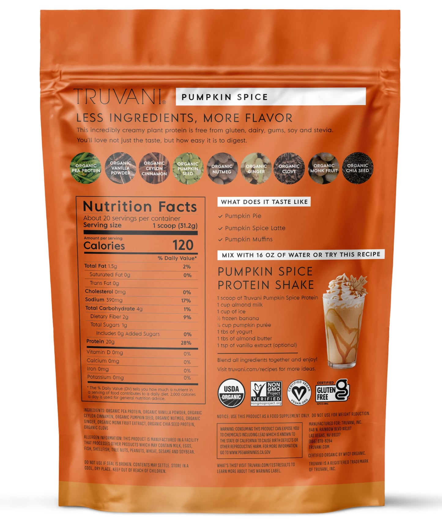 Truvani Organic Plant Based Protein Powder | Vanilla | 18 Servings | Vegan | 20g Pea Protein | Keto | Gluten & Dairy Free | Low Carb | No Added Sugar