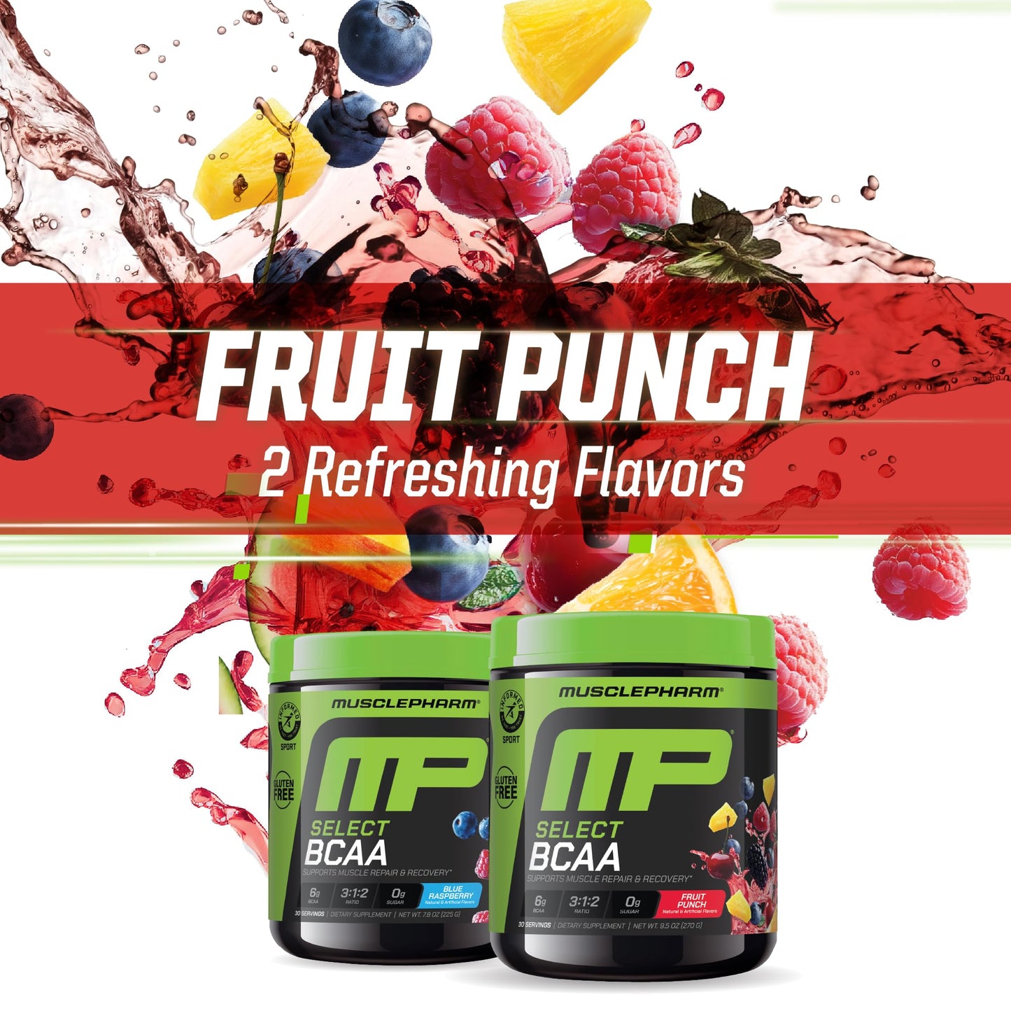 MusclePharm Essentials BCAA Powder, Pre & Post Workout Recovery Drink, Supports Muscle Recovery & Energy, Essential Amino Acids, 30 Serv, Fruit Punch