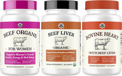 Beef Organ Supplement for Women + Organic Beef Liver Capsules + Grass Fed Bovine Heart & Liver Supplement - Pasture Raised Bovine - No Fillers, Flow Agents, or GMOs - Nutrient Dense Superfood