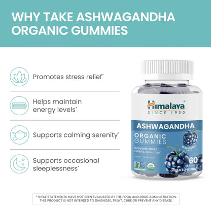 Himalaya USDA Organic Ashwagandha Root, 670 mg, 60 Day Supply, 60 Caplets