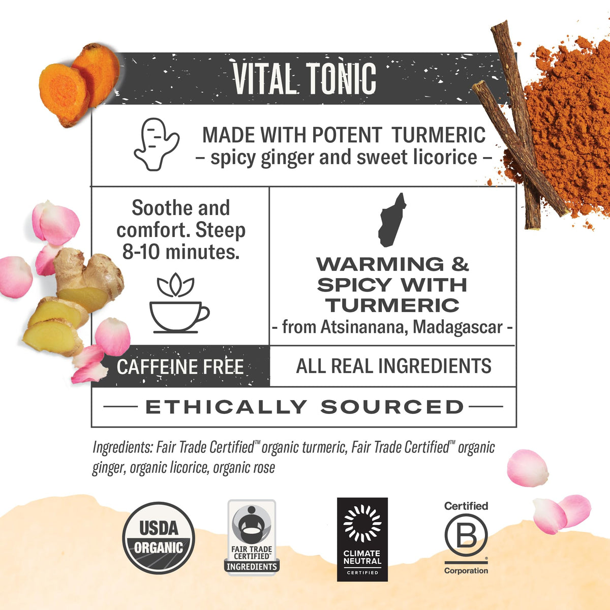 Numi Organic Three Roots Turmeric Tea, 12 Tea Bags (Pack of 3) With Ginger, Licorice