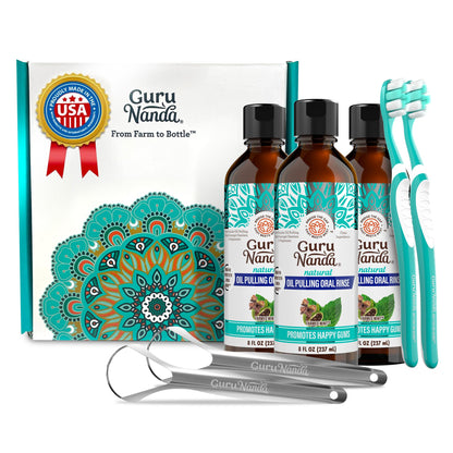 GuruNanda Coconut Oil Pulling Mouthwash with Vitamins, Farmed Mint, 16 oz