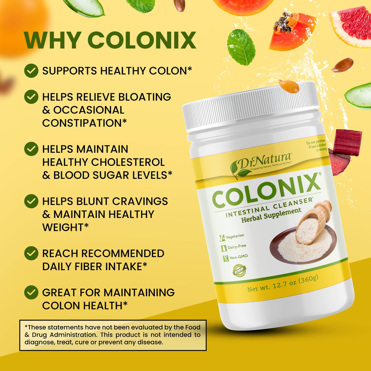 Dr Natura Colonix Intestinal Cleanser, All-Natural Daily Fiber, Colon Detox and Cleanse