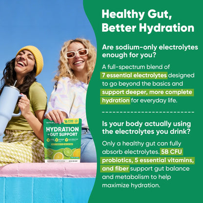 Venture Pal Sugar Free Hydration Packets + Gut Health Electrolytes Powder | Liquid Daily IV with 7 Electrolytes, 5 Vitamins, Probiotics & Fiber for Dehydration Relief and Gut Health Support