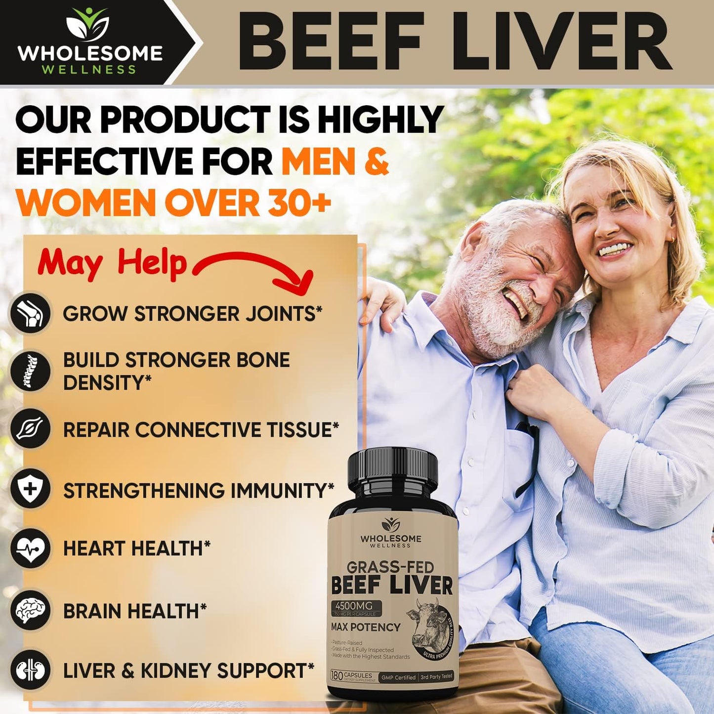 Wholesome Wellness Multi Collagen Protein Powder Hydrolyzed (Type I II III V X) + Grass Fed Desiccated Beef Liver Capsules (180 Pills, 750mg Each) - Natural Iron, Vitamin A, B12 for Energy Bundle