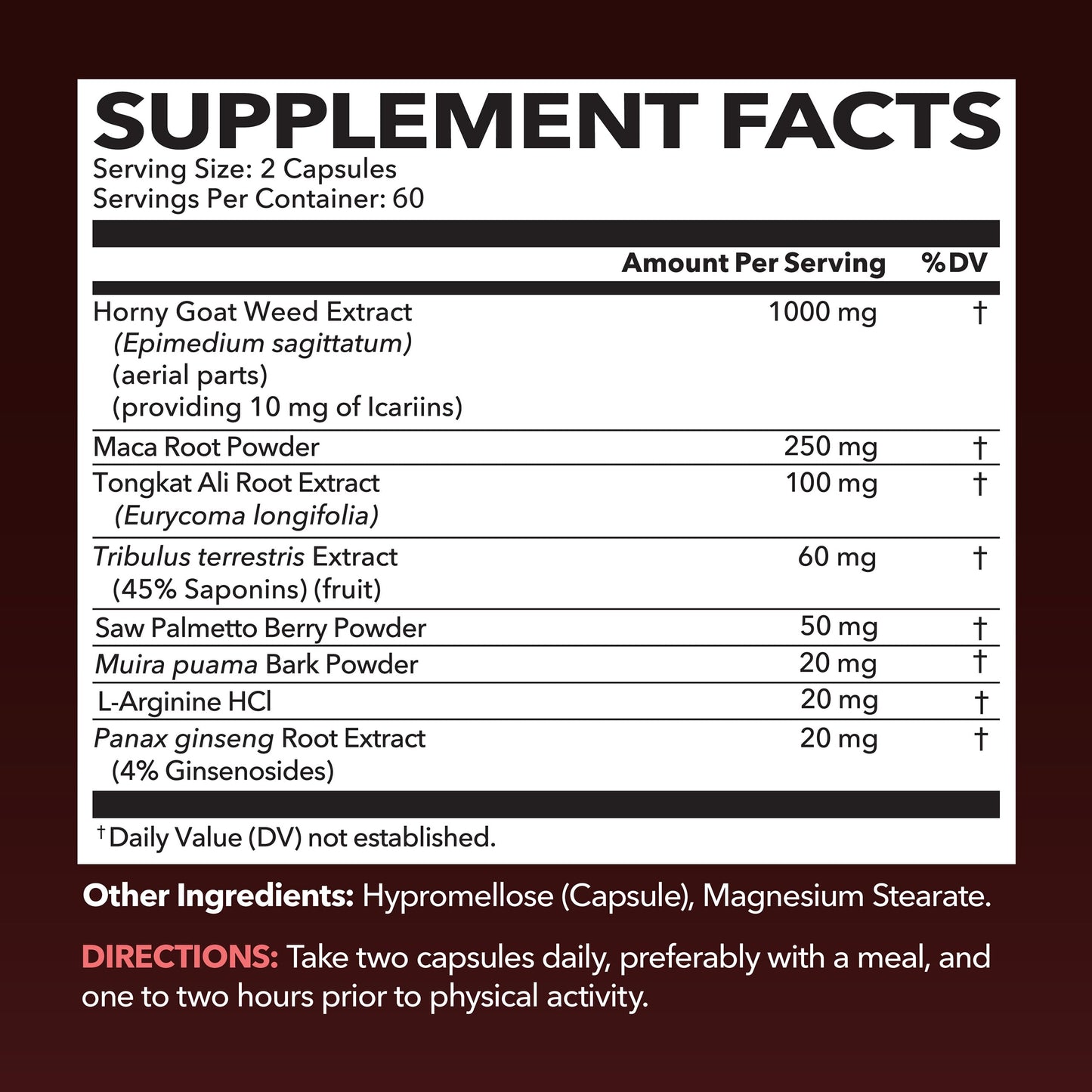 Horny Goat Weed with Maca, Tongkat Ali and Saw Palmetto, 30 Servings | Vegan, Non-GMO, Gluten free Horny Goat Weed Capsules for Men & Women, Extra Strength Performance, 60 Count, 1 Month Supply