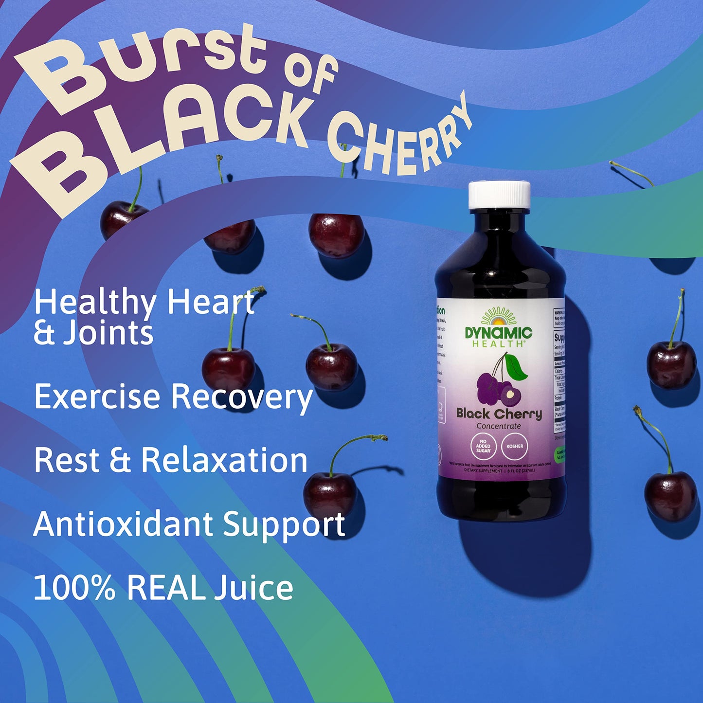 Dynamic Health 100% Pure Black Cherry Juice Concentrate, No Additives, Antioxidant Supplement, Urinary Tract & Joint Support, 16 Fl oz