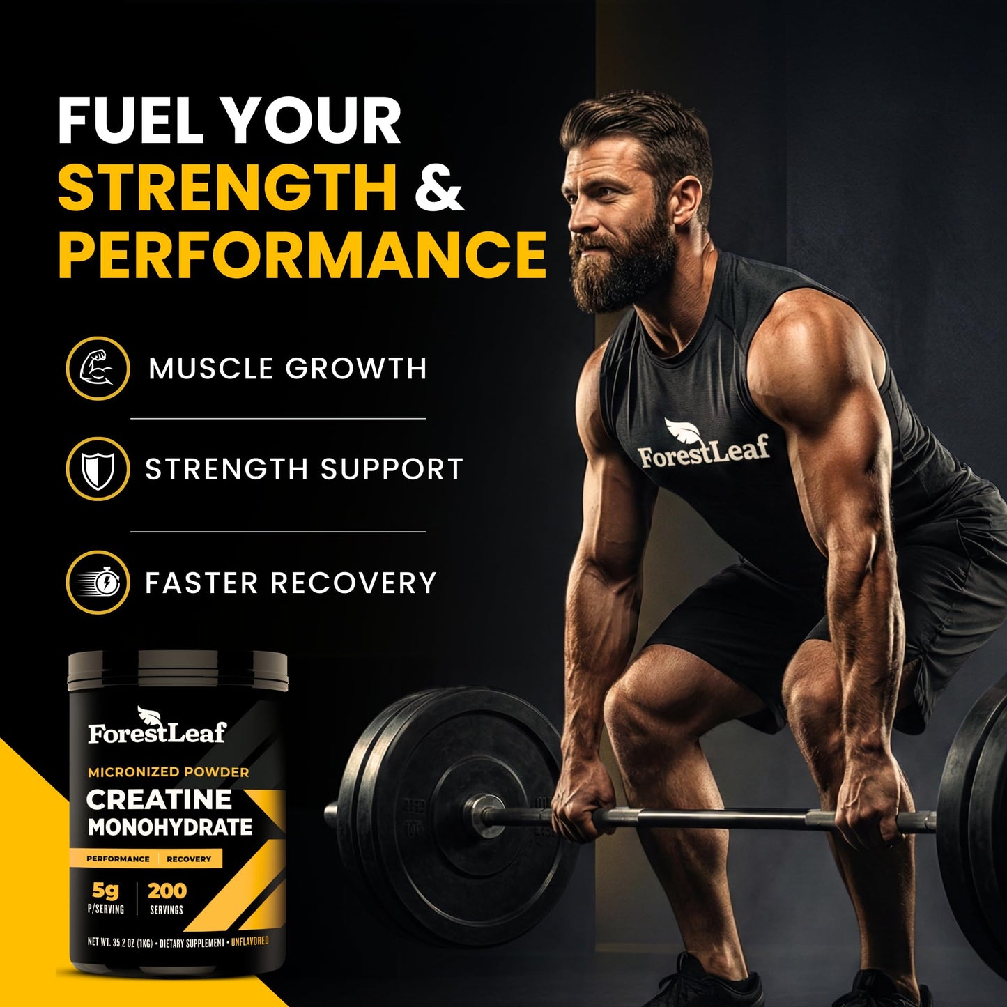 ForestLeaf Micronized Creatine Monohydrate Powder - Maximize Muscle Growth & Strength - Unflavored Creatine for Women and Men - 5G Per Serving - 100 Servings