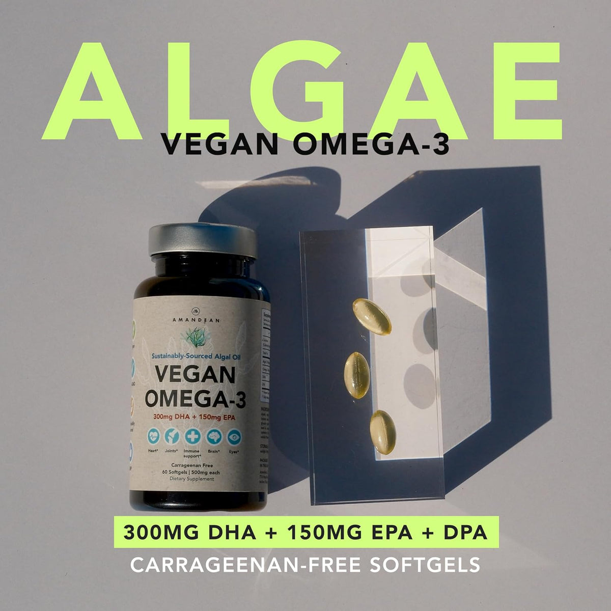 AMANDEAN Vegan Eye & Omega-3 Bundle - EYEDEAL Lutein & Zeaxanthin + Algal DHA EPA Eye, Brain & Heart Health Softgels