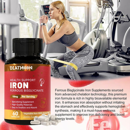 2 Pack Iron Supplement for Women & Men - Highly Absorbable Iron Bisglycinate Capsules for Adults,Vegan, Non-GMO, Gluten-Free, Supports Energy & Overall Wellbeing