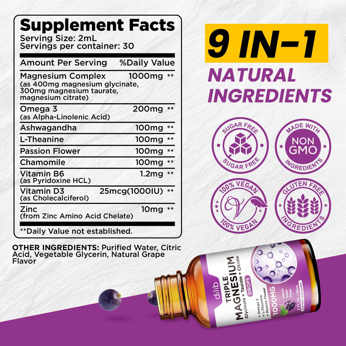 Magnesium Citrate Liquid Magnesium Drops Supplement 500mg-Support Stress Relief, Bone, Muscle, Mood, Sleep-2 Fl Oz, Vegan, Pineapple Flavor