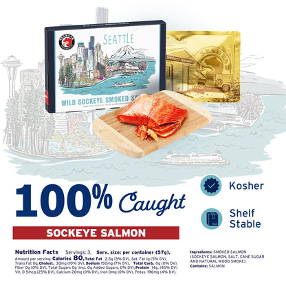 SeaBear Smoked Salmon Trio 18oz (3 x 6oz) Fillets Gift Box – Wild Alaska Sockeye, Wild Pink & Coho Fillets, Shelf Stable, Ready to Eat, 18 Ounce (3 x 6 Ounce) Filets