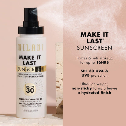 Milani Make It Last Sunscreen - Sunscreen Setting Spray with SPF 30 - Makeup Primer