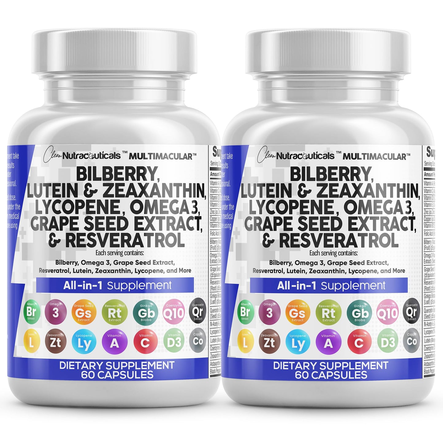 Clean Nutra Eye Vitamins with Bilberry Lutein and Zeaxanthin Supplements Lycopene 40mg Resveratrol Grape Seed Astaxanthin for Eyes - Eye Care Health Support Eye Vitamin and Mineral Supplement