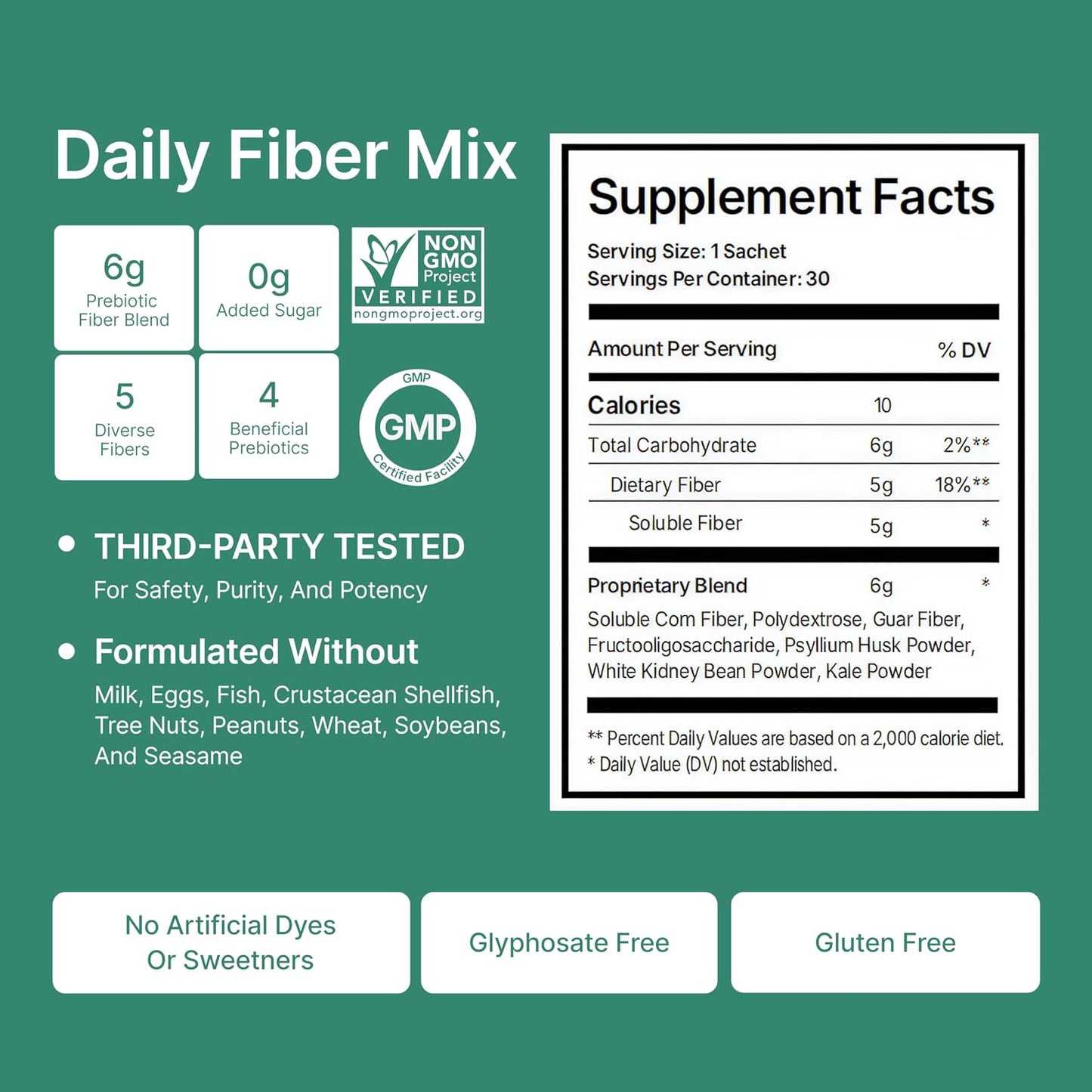 Daily Fiber Supplement Powder Packets - 5 Prebiotics & Superfood Blend for Digestion & Cravings Control, Psyllium Husk PHGG Drink Mix Stick Packs for Women & Men, Sugar Free, 7 Sachets