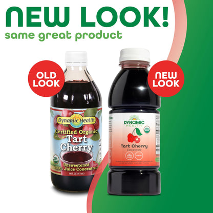 Dynamic Health Organic Tart Cherry Juice, Unsweetened 100% Juice Concentrate, Antioxidants Supplement, No Sweeteners or Additives, Vegan, Gluten Free, BPA Free (32oz)