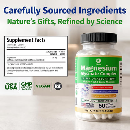 1 Body Magnesium Glycinate Complex, High Absorption, 60 Vegan Capsules
