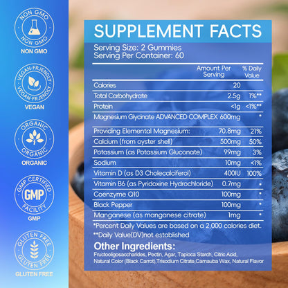 Magnesium Glycinate Gummies 600mg, Sugar Free Magnesium Gummies for Adults