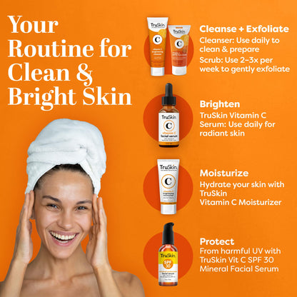 TruSkin Vitamin C Brightening Face Wash with Rosehip Oil, 4 fl oz | Vitamins C & E, Aloe Vera and MSM gently cleanse, refresh and support radiant-looking skin without over-drying