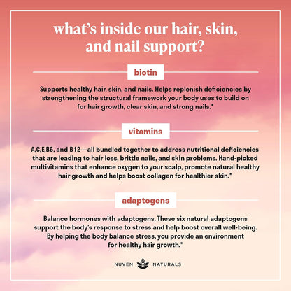 Hair Vitamins - Biotin 10000 mcg with Vitamin A, E, C, D & Adaptogens to Support Hair, Skin & Nails - Biotin Supplement for Health & Growth | Vegan, Non-GMO, Gluten Free | 60 Capsules & 30 Servings