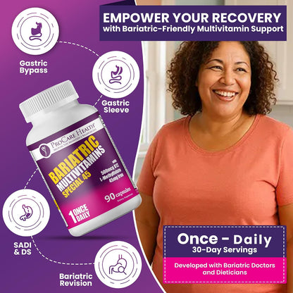 Special-45 Bariatric Multivitamin | Reduced B12 | Capsule | 90ct | Post-Op Bariatric Vitamins for Gastric Bypass, Sleeve, Duodenal Switch & Sustain Recovery (3 Month Supply) - Made in USA