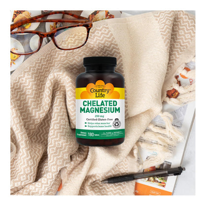 Country Life, Chelated Magnesium 250mg, Supports Bone and Immune Health, Daily Supplement, 240 ct