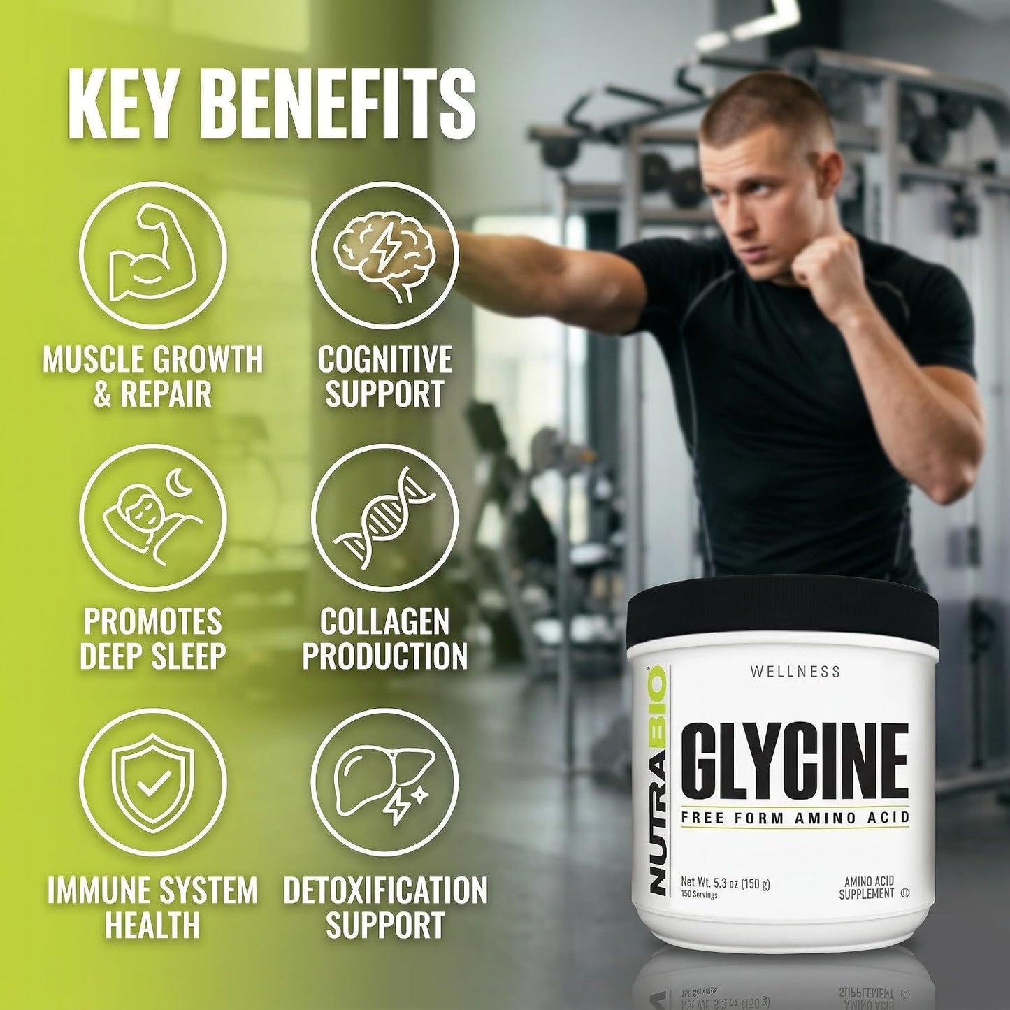NutraBio Glycine Powder - Glycine Supplement- Free Form Amino Acid Supplement - 1000mg Serving - 150g, 150 Servings