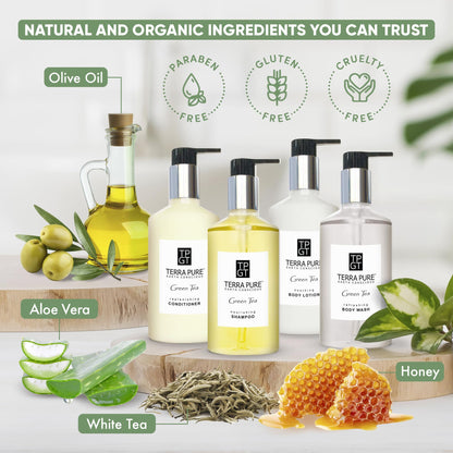 Terra Pure 10 Piece Ecobox All-In-Kit | Green Tea Soap | 3 Shampoo, 2 Conditioner, 3 Body