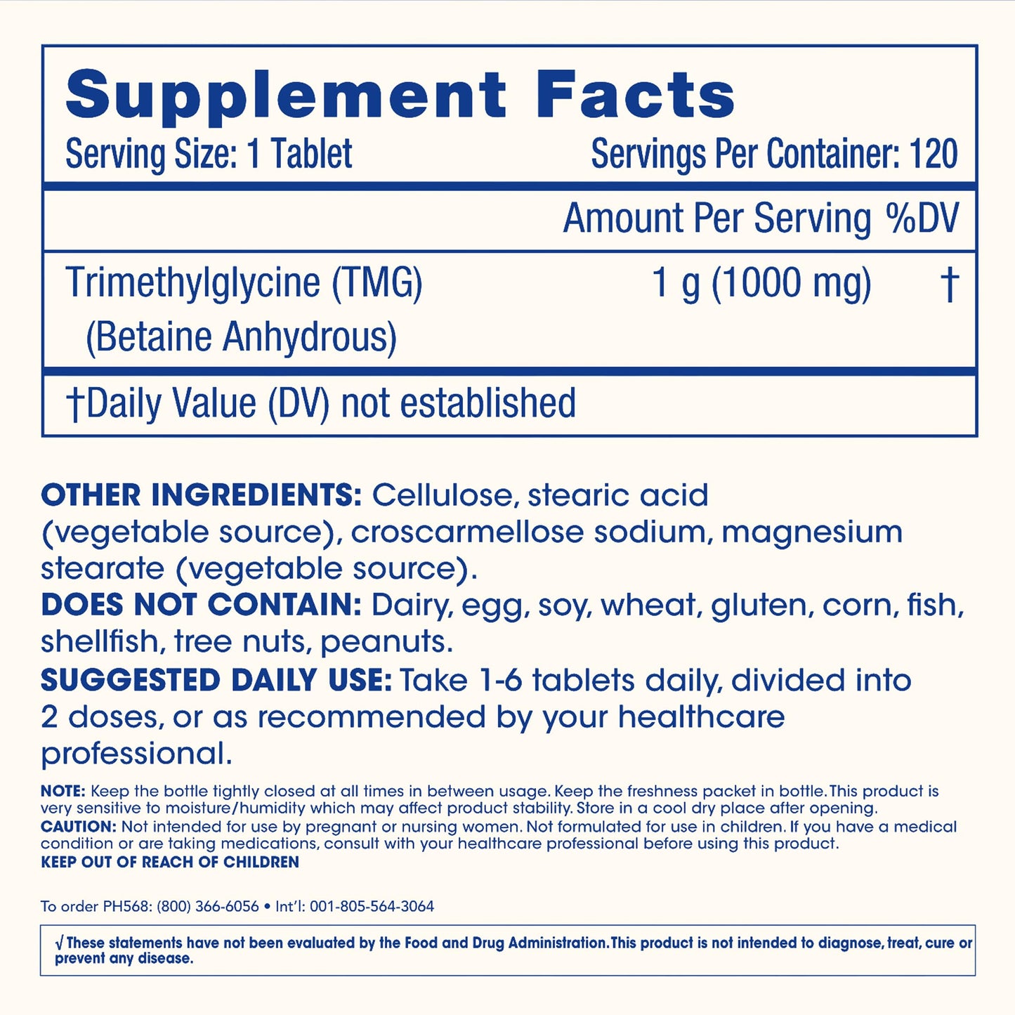 ProHealth Longevity | TMG Supplements (Trimethylglycine), Betaine Anhydrous - 1,000 mg, 120 Tablets - Methylation Support (120 Count (Pack of 1))