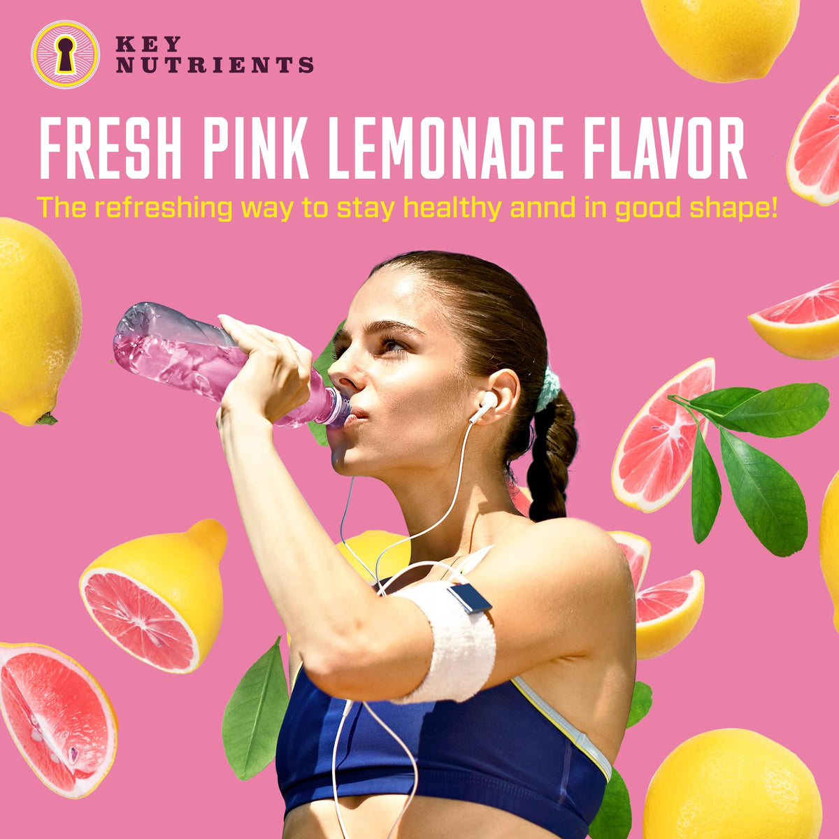 KEY NUTRIENTS Multivitamin Electrolytes Powder No Sugar - Fresh Pink Lemonade