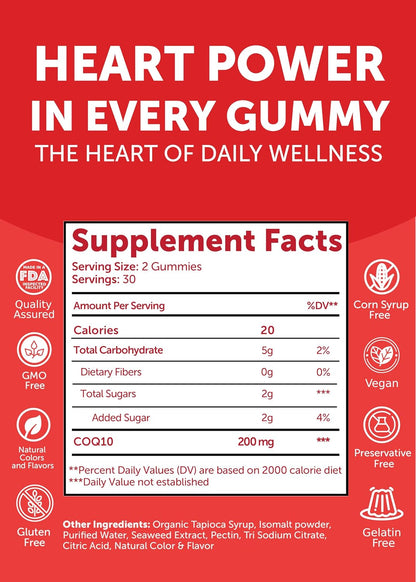 Lunakai USA Made CoQ10 Gummies for Adults – 200mg High Potency Coenzyme Q10 Supplement for Daily Heart, Energy & Antioxidant Support for Women & Men, Non-GMO, 60ct