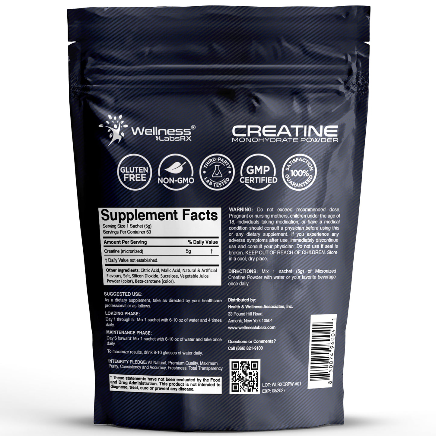 WELLNESS LABSRX Creatine Monohydrate Powder Sachets 300g – Fruit Punch Flavor Micronized Creatine Powder Supplement, Creatine for Women and Men, Supports Strength, Energy, Performance - 60 Servings