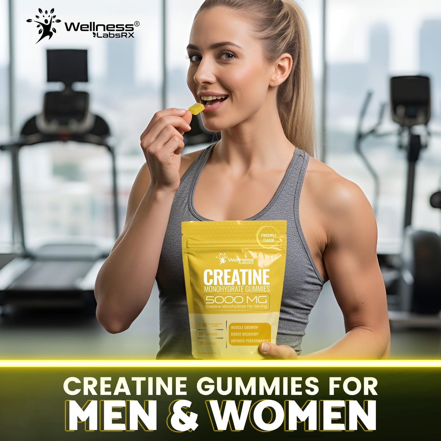Creatine Gummies 5000mg, 30 Servings Creatine Monohydrate Gummies - Third-Party Tested Creatine for Women, Strawberry Flavor Creatine for Men, Muscle Growth, Strength, and Recovery - Pack of 1