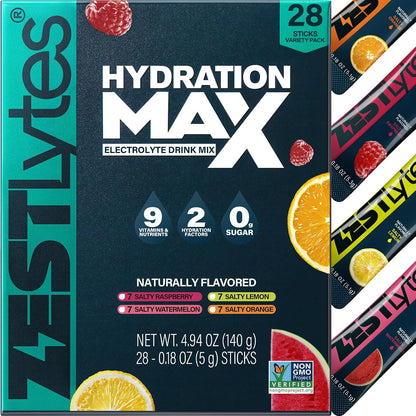 28 Sticks Salty Fruit Sugar Free Electrolyte Hydration Packets High Sodium | Low Calorie Electrolyte Powder Drink Mix, Liquid Daily IV Flavors Salty Watermelon Raspberry Lemon Orange